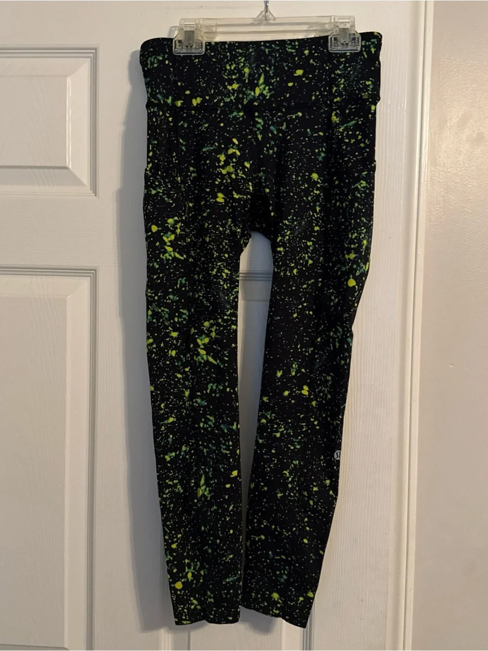 lululemon athletica Black Leggings with Neon Green Splatter